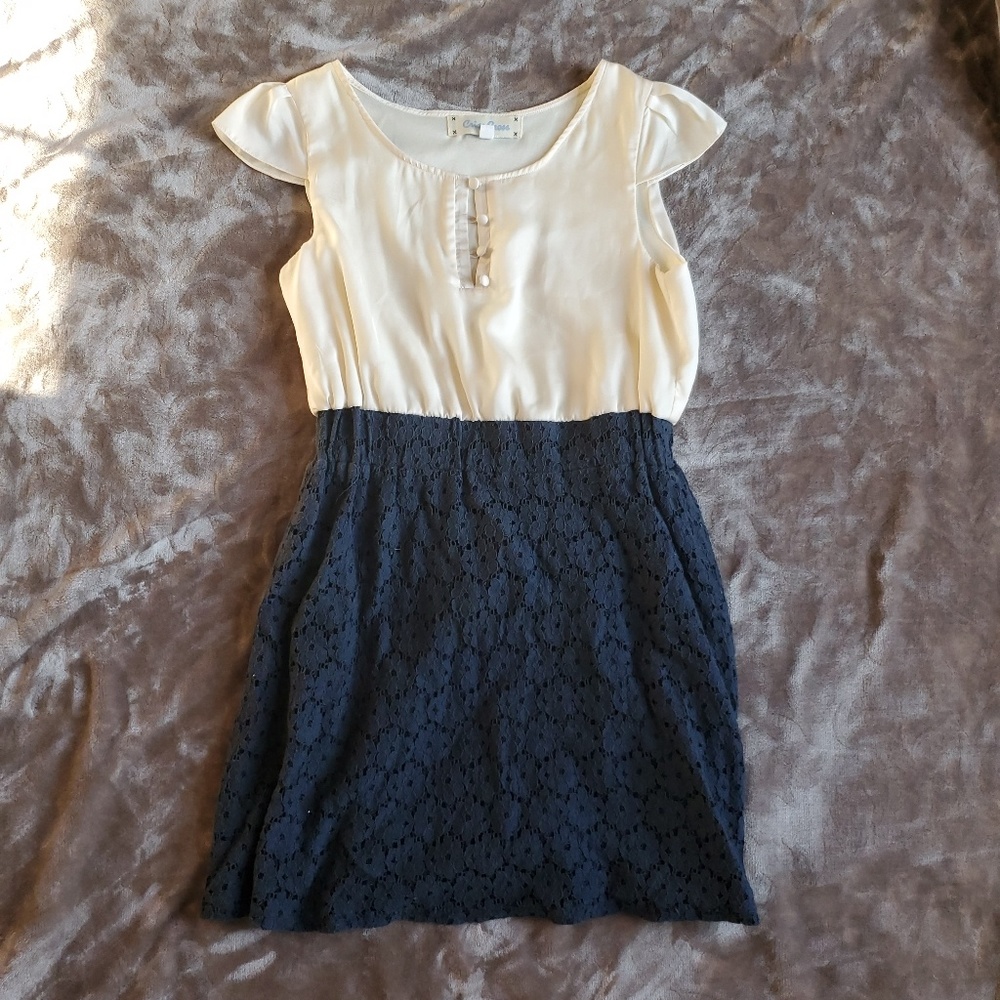 Creme and Navy blue dress